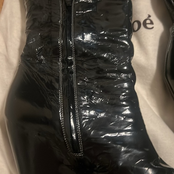 Authentic Chloe black knee high patent leather heel boots, size 7 - Picture 9 of 11